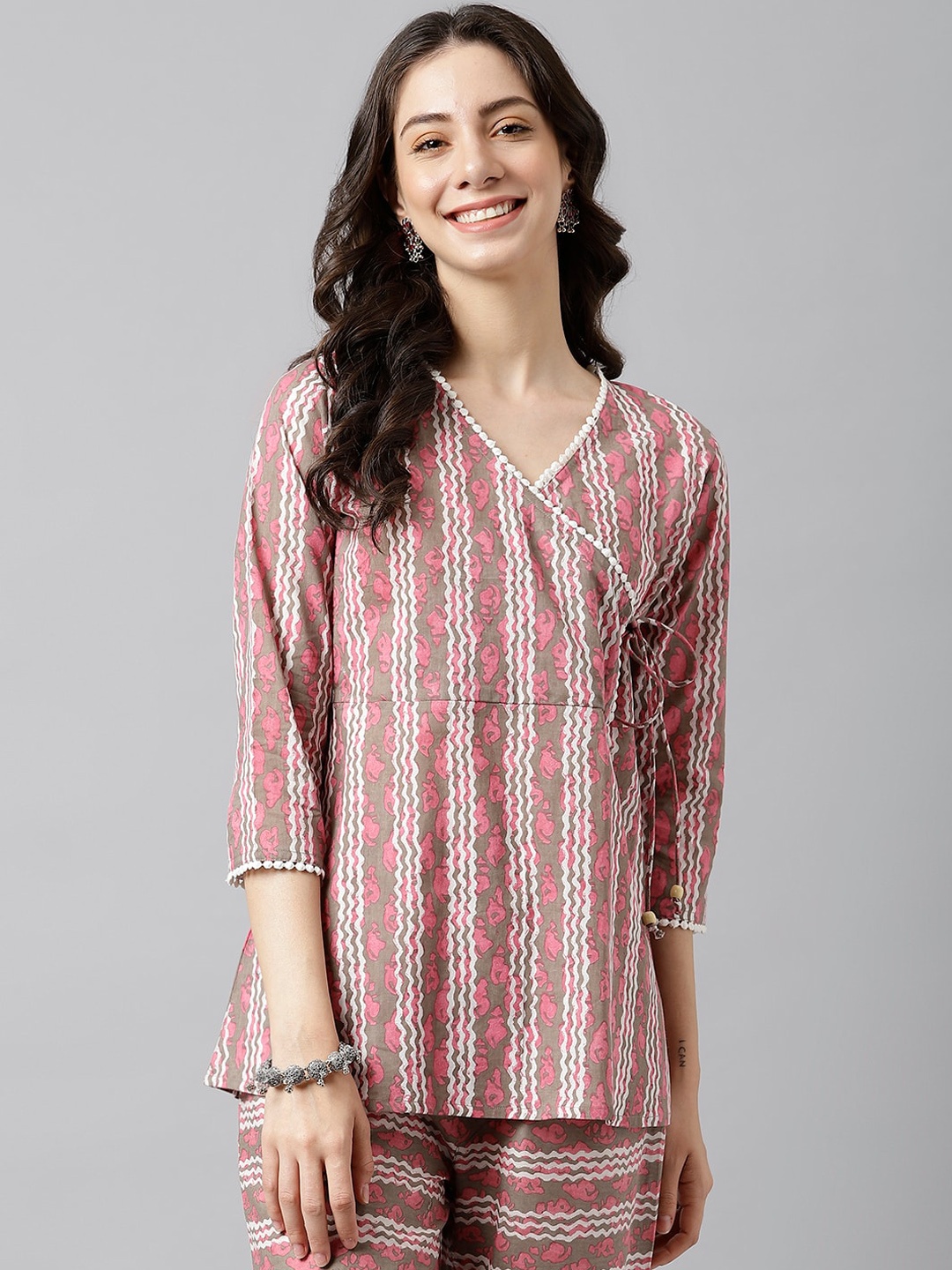 

KALINI Printed Cotton Tunic With Trouser Co-Ords, Pink