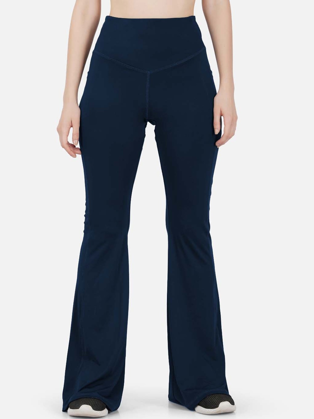 

IMPERATIVE Women Relaxed High-Rise Pain Knitted Flared Bootcut Trousers, Navy blue