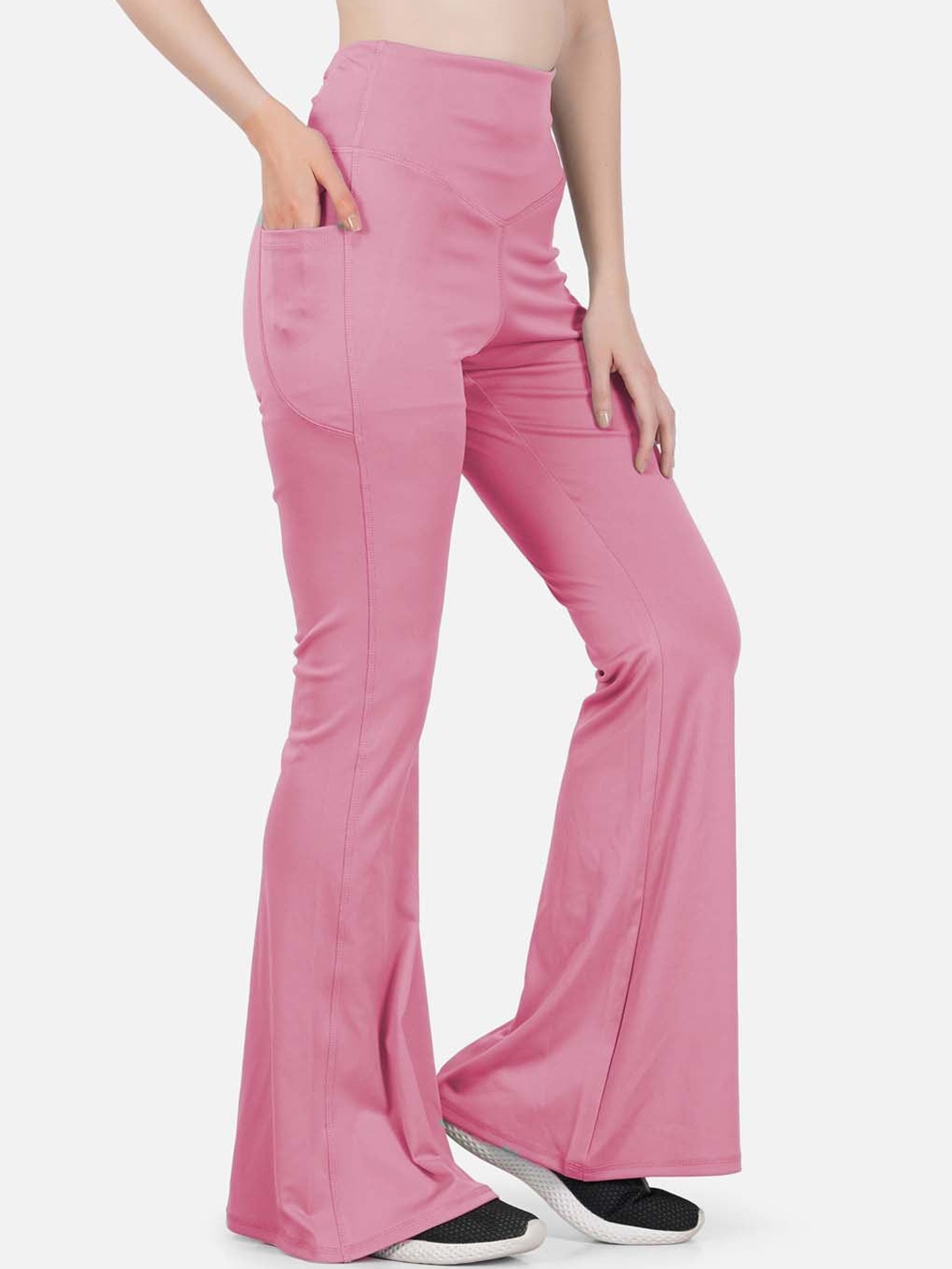 

IMPERATIVE Women Relaxed High-Rise Pain Knitted Flared Sports Bootcut Trousers, Pink