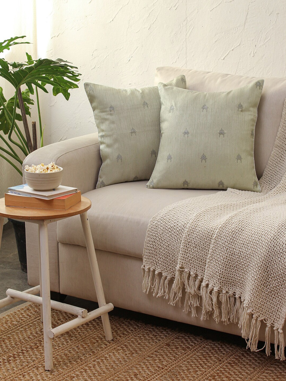 

House This Chhatra Green 2 Pieces Ethnic Motifs Printed Cotton Square Cushion Covers