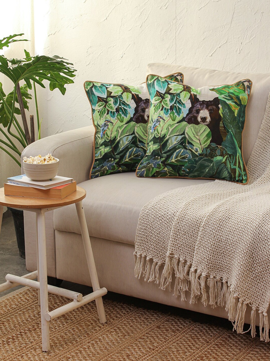House This Namdapha Green & Teal 2 Pieces Floral Square Cushion Covers