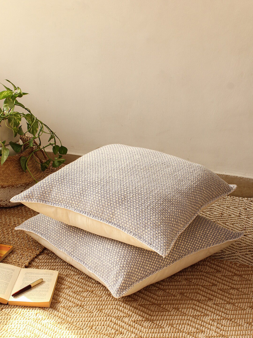 

House This Vindhya Blue 2 Pieces Embroidered Square Cushion Covers