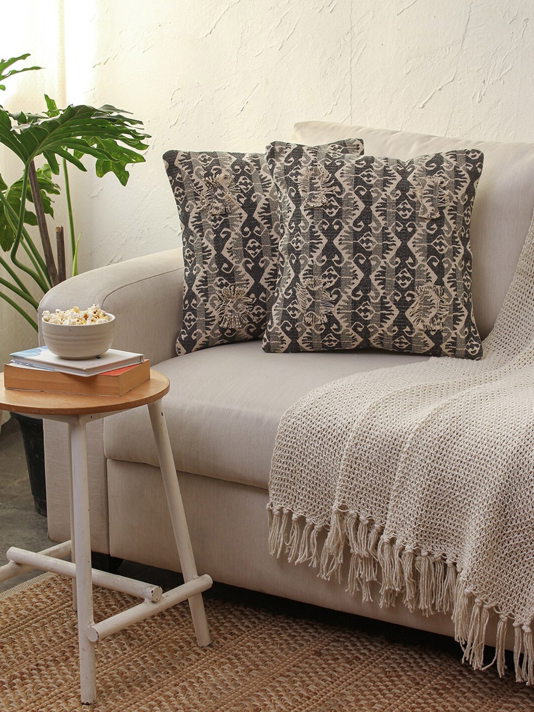 

House This Choktha Grey 2 Pieces Ethnic Motifs Printed Cotton Square Cushion Covers