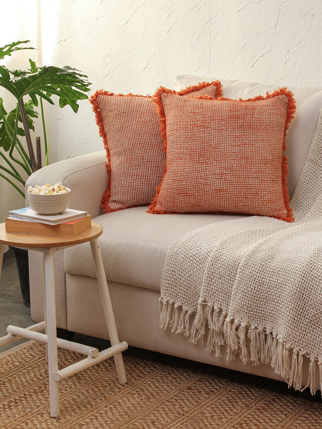 

House This Keri Rust 2 Pieces Abstract Printed Cotton Square Cushion Covers