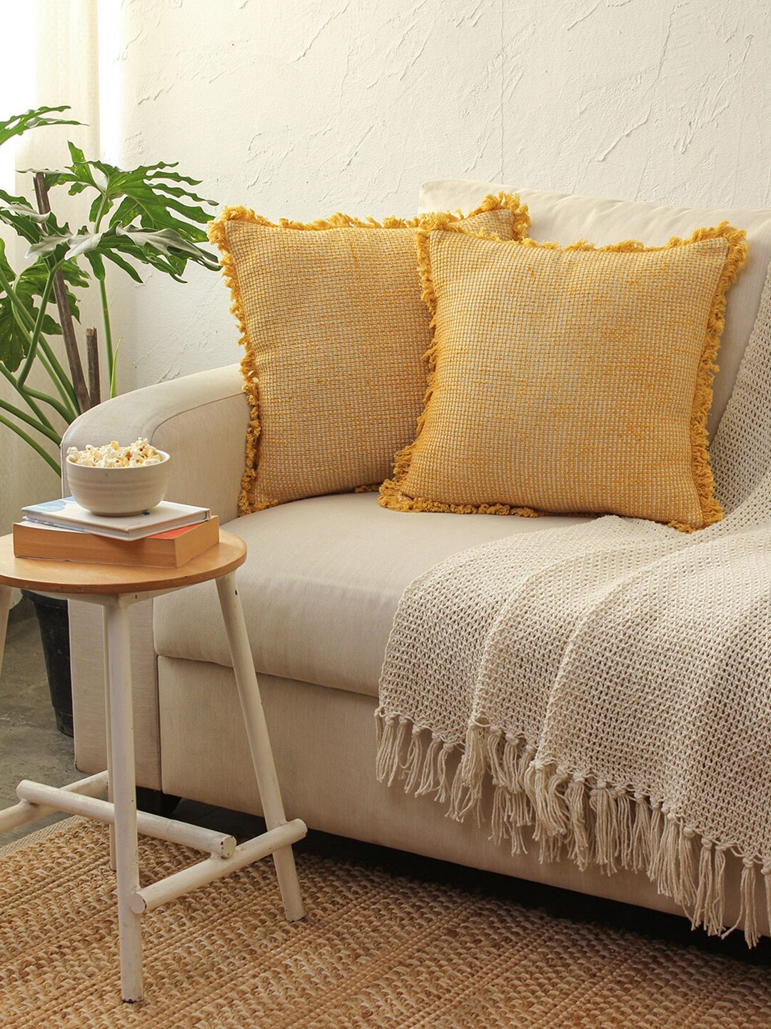 

House This Vallam Yellow 2 Pieces Cotton Square Cushion Covers