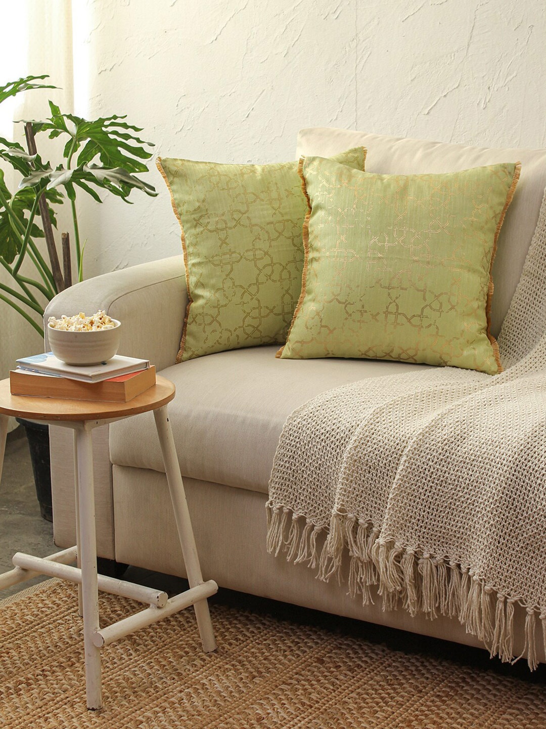 

House This Mandav Green 2 Pieces Abstract Printed Cotton Square Cushion Covers