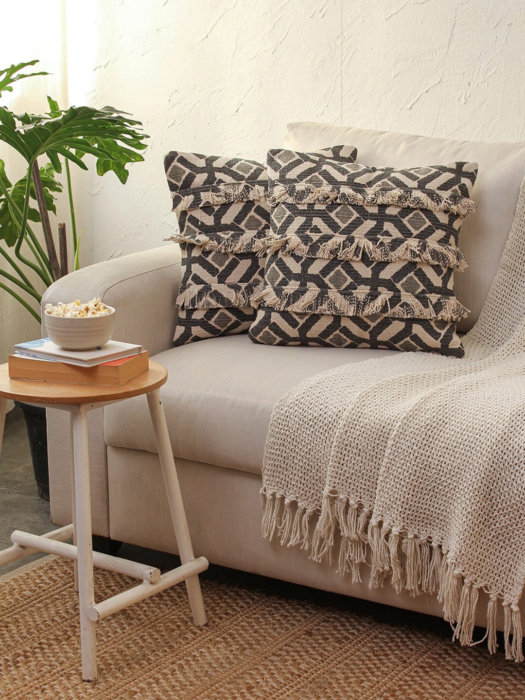 

House This Chhabadi Grey & White 2 Pieces Abstract Square Cushion Covers