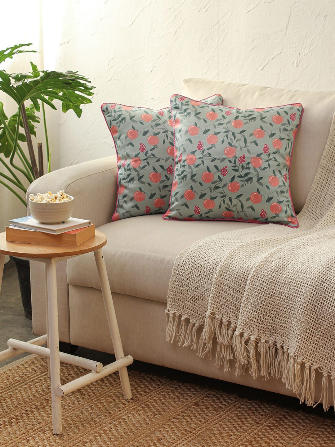 

House This Khubaani Green 2 Pieces Floral Printed Cotton Square Cushion Covers