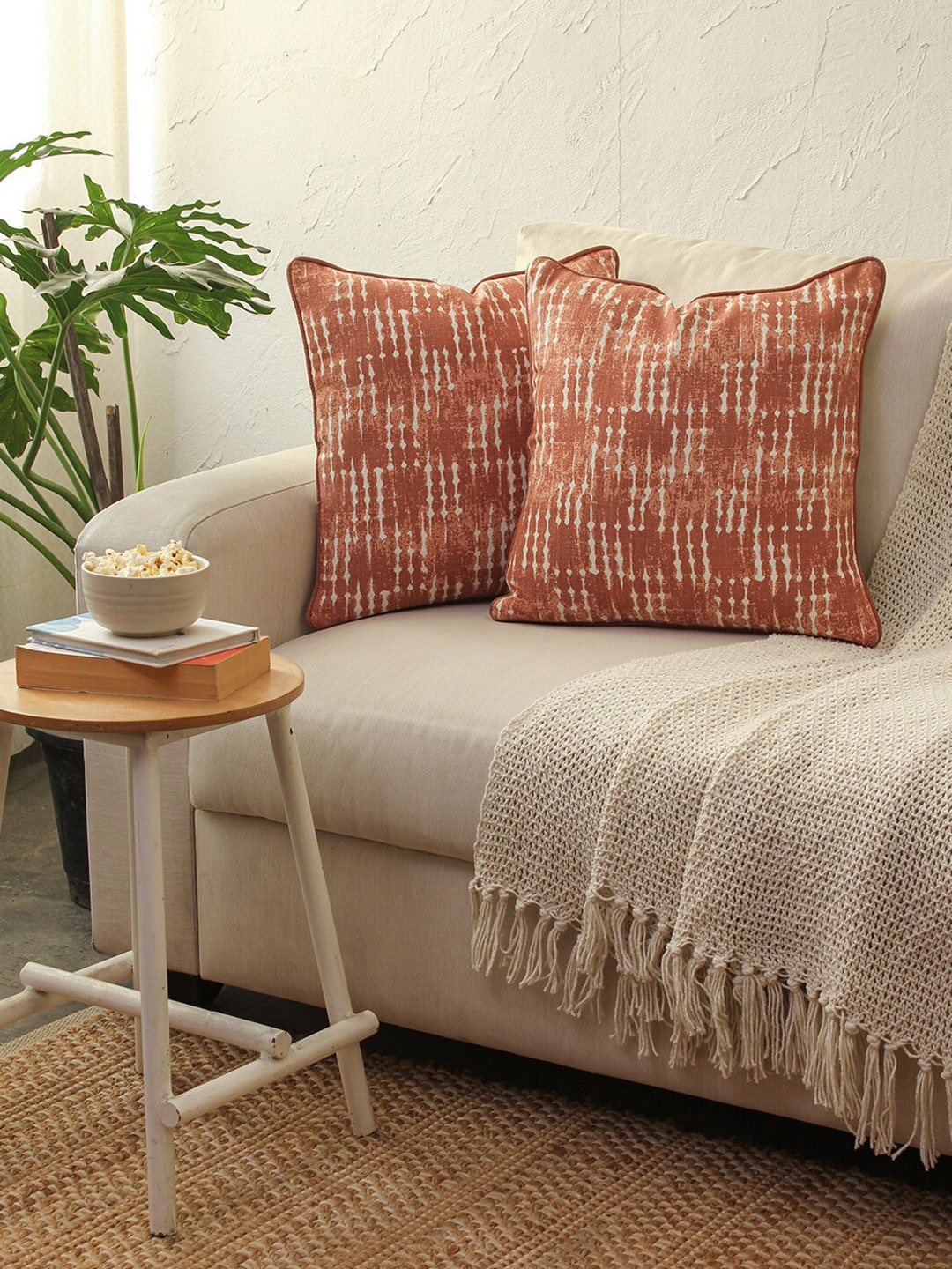 

House This Malaguni Pink & White 2 Pieces Abstract Square Cushion Covers
