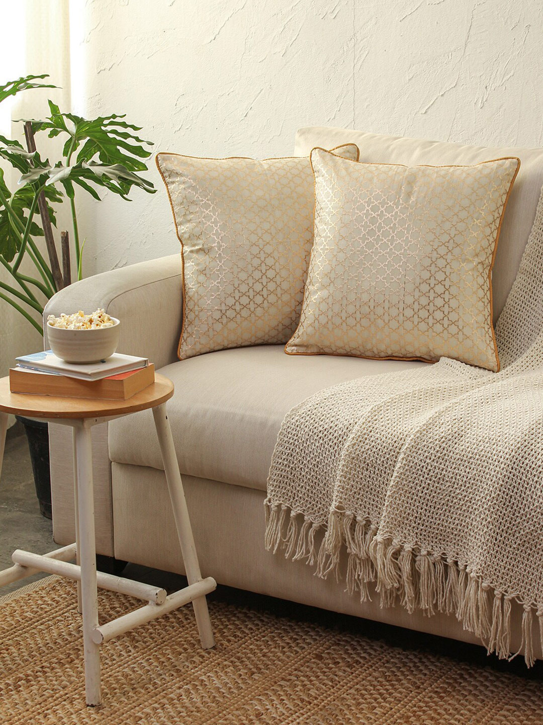 

House This Chaupad White 2 Pieces Ethnic Motifs Printed Cotton Square Cushion Covers