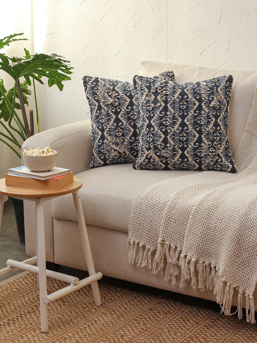 

House This Choktha Blue 2 Pieces Ethnic Motifs Printed Cotton Square Cushion Covers