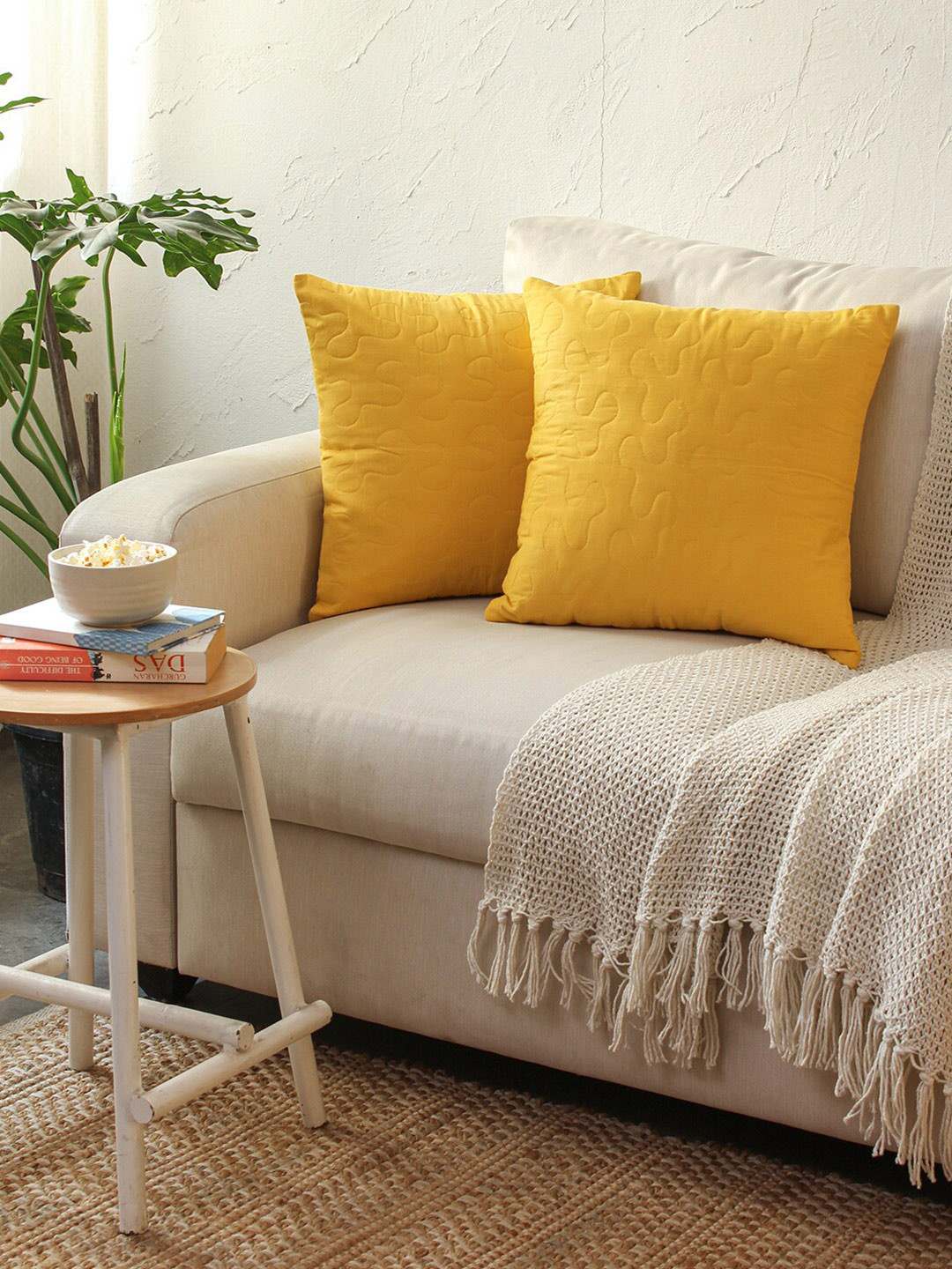 

House This Suryamukhi Yellow 2 Pieces Cotton Square Cushion Covers