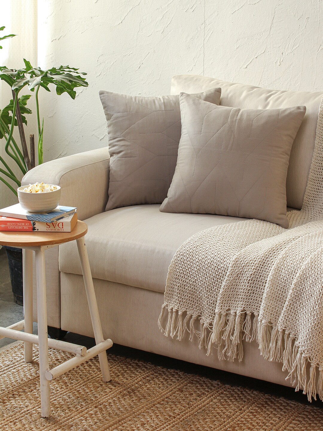 House This Dhanesh Grey 2 Pieces Abstract Square Cushion Covers