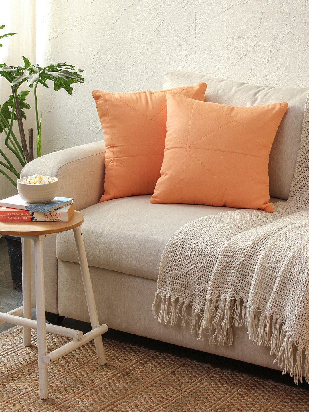 

House This Khubaani Peach-Coloured 2 Pieces Square Cushion Covers