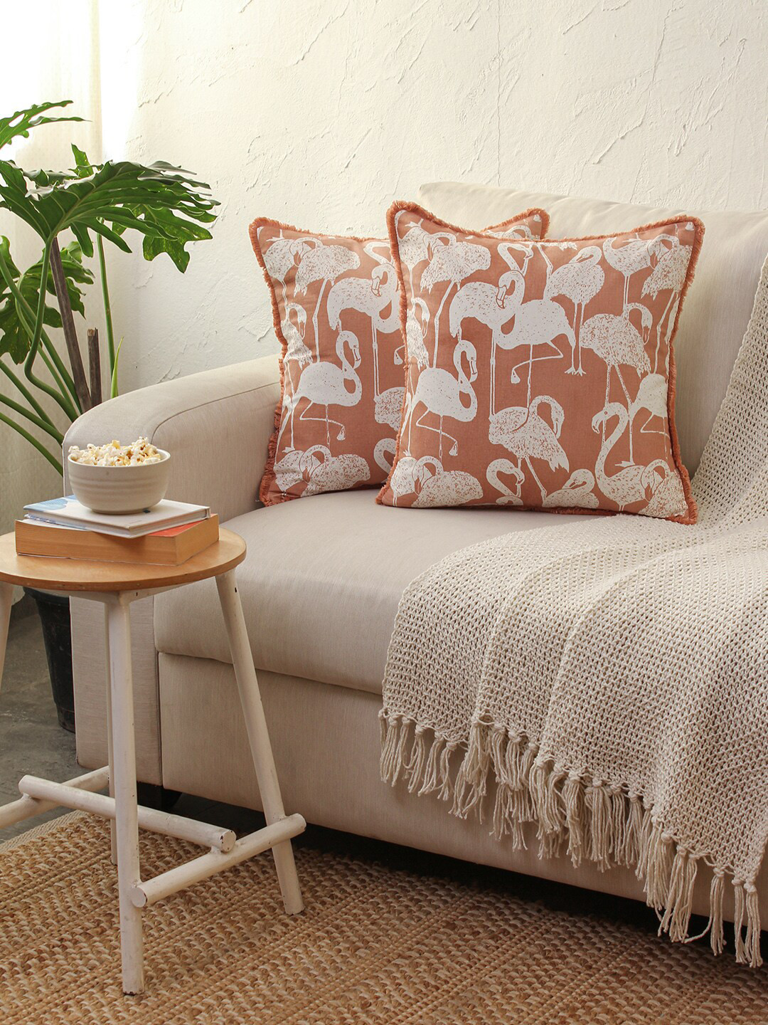 

House This Jacana Pink & White 2 Pieces Square Cushion Covers