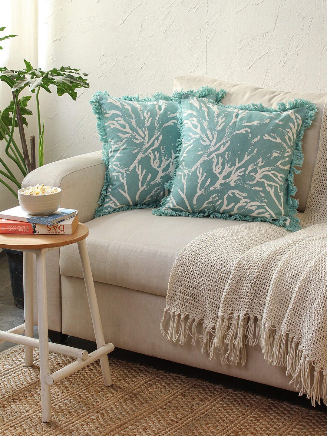 

House This Atoll Blue & White 2 Pieces Abstract Square Cushion Covers