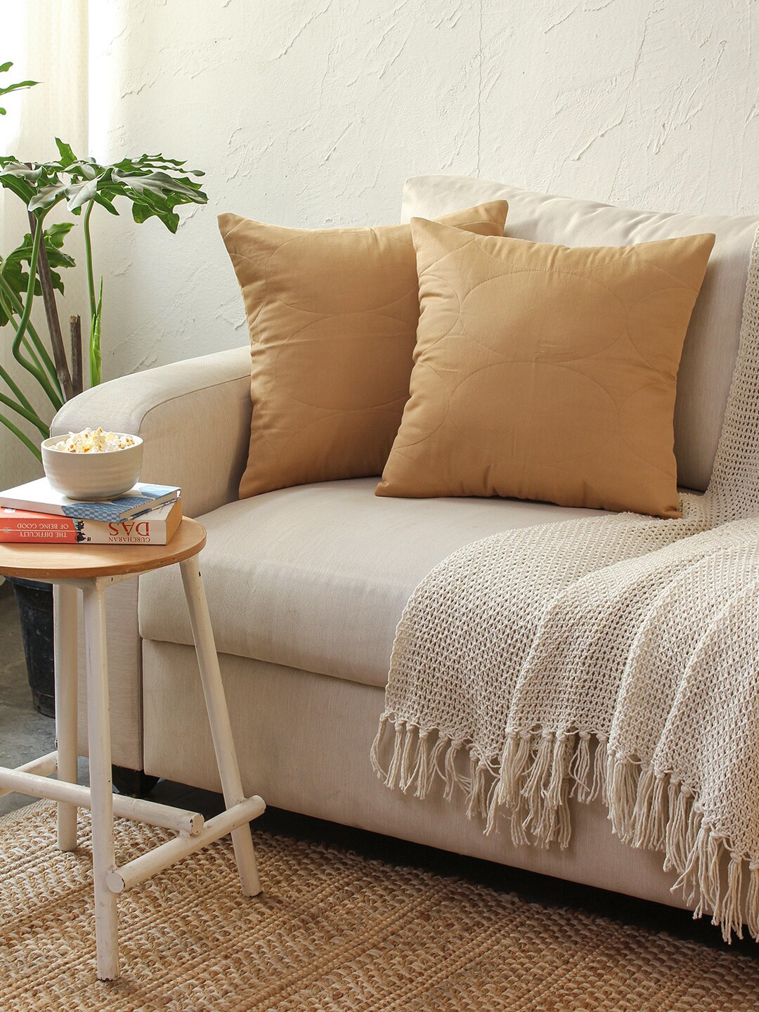 

House This Maati Beige 2 Pieces Cotton Square Cushion Covers