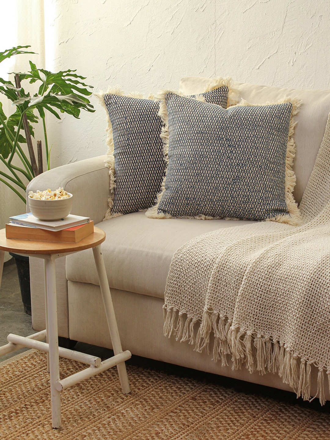 

House This Akasam Blue & White 2 Pieces Checked Square Cushion Covers