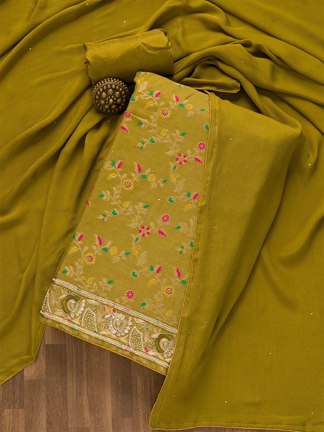 

Koskii Floral Embroidered Unstitched Dress Material, Green