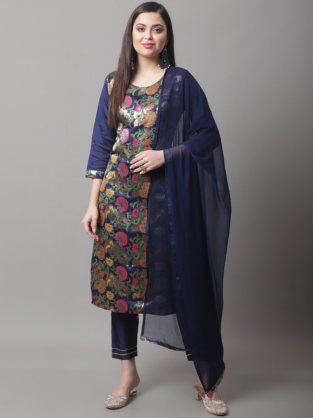 

KALINI Woven Design Kurta With Trousers & With Dupatta, Navy blue