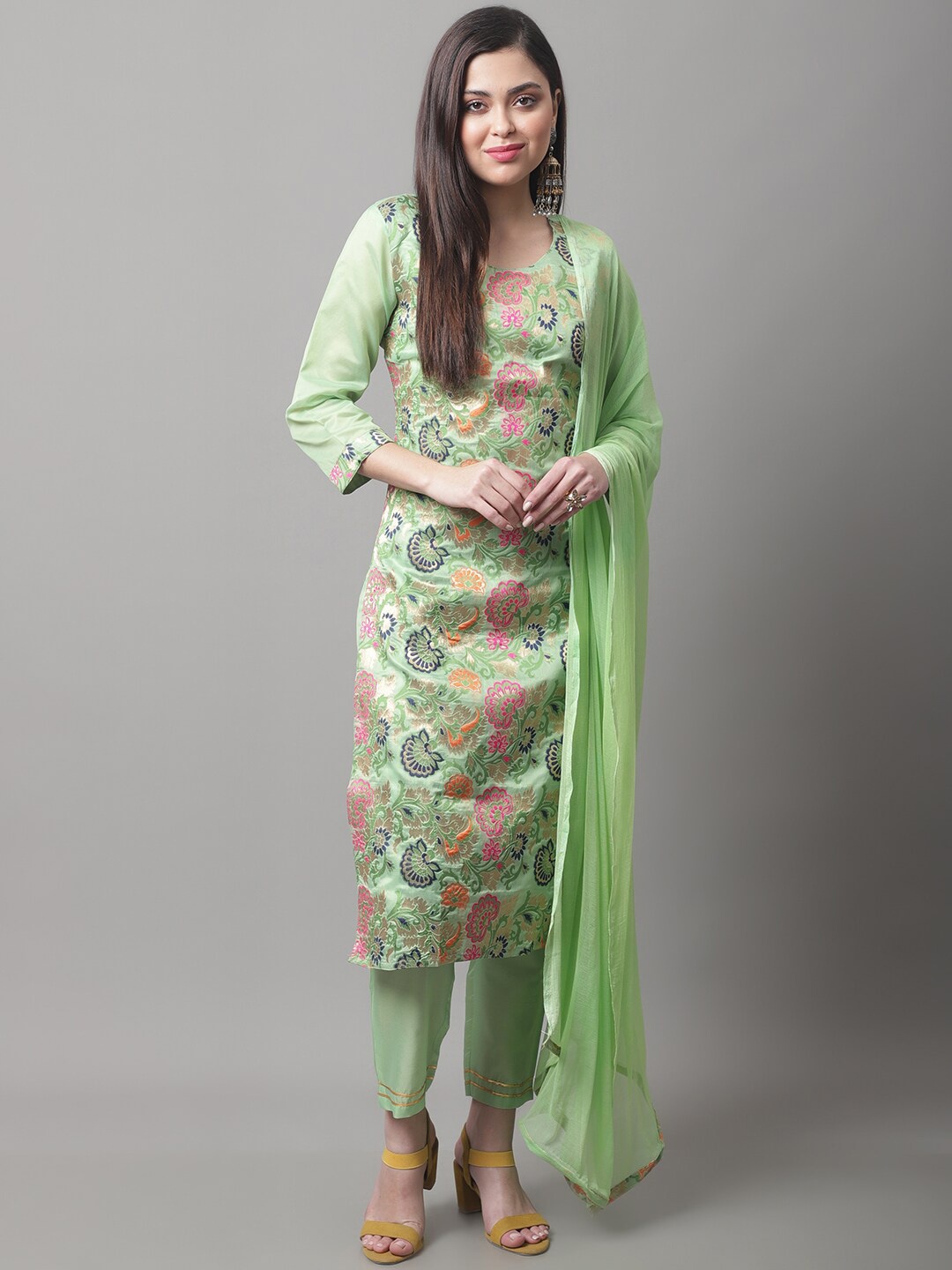 

KALINI Self Design Kurta with Trousers & Dupatta, Green