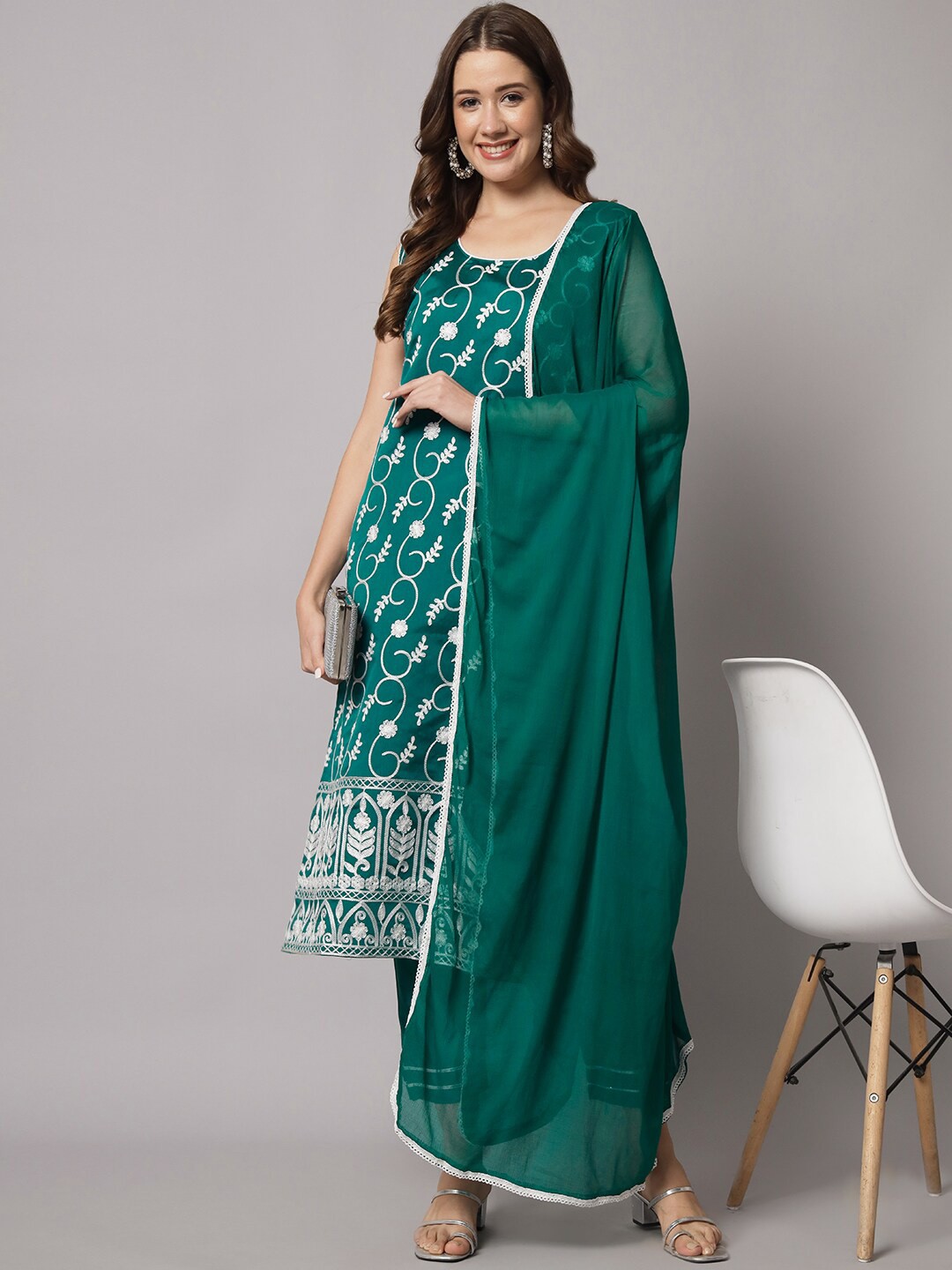 

KALINI Floral Embroidered Kurta With Trousers & With Dupatta, Green