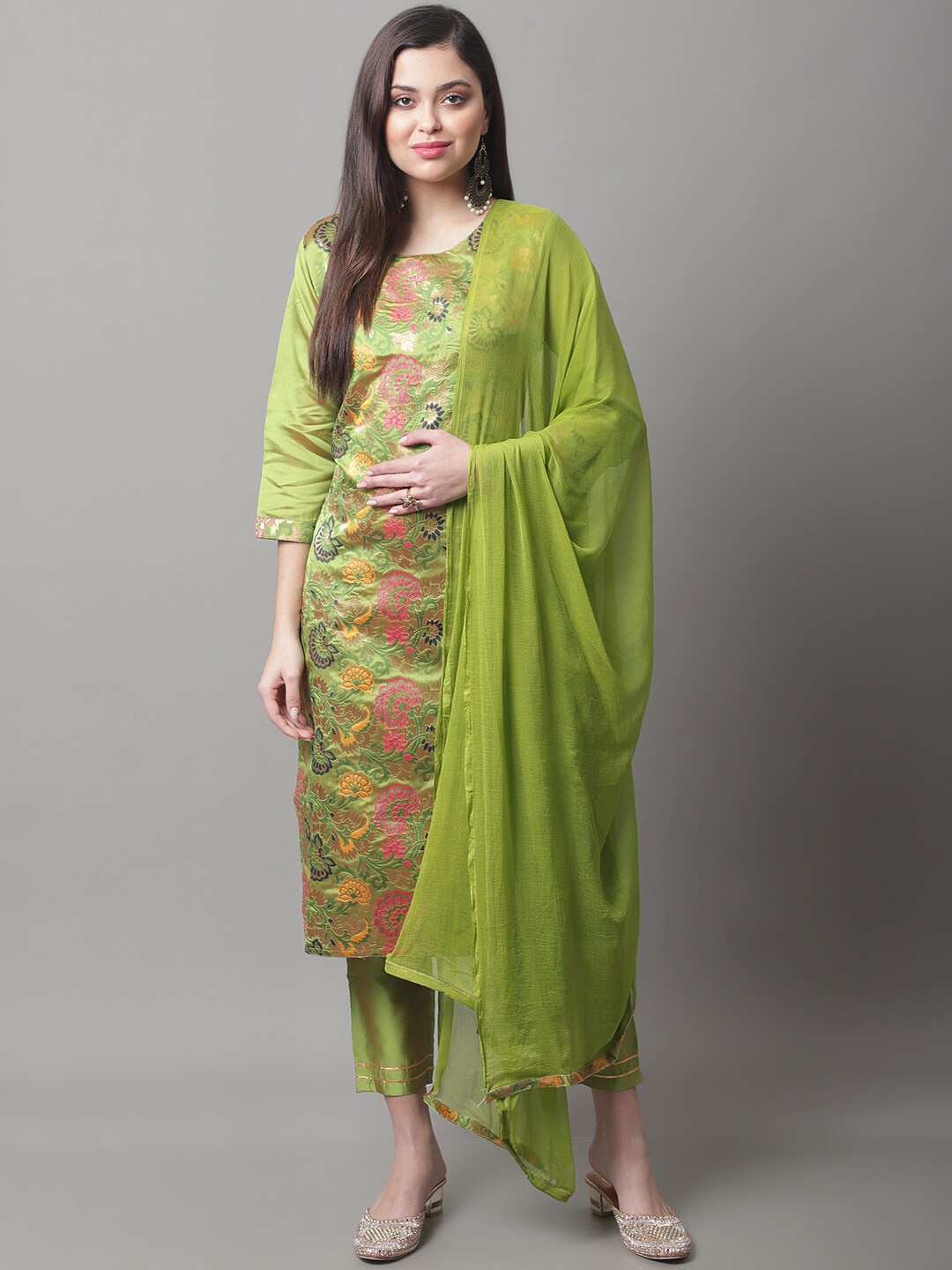 

KALINI Woven Design Kurta with Trousers & With Dupatta, Green