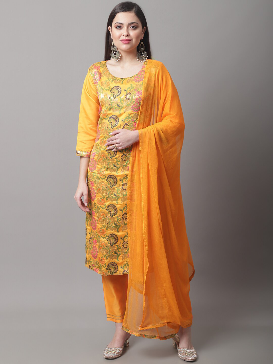 

KALINI Woven Design Kurta with Trousers & With Dupatta, Yellow