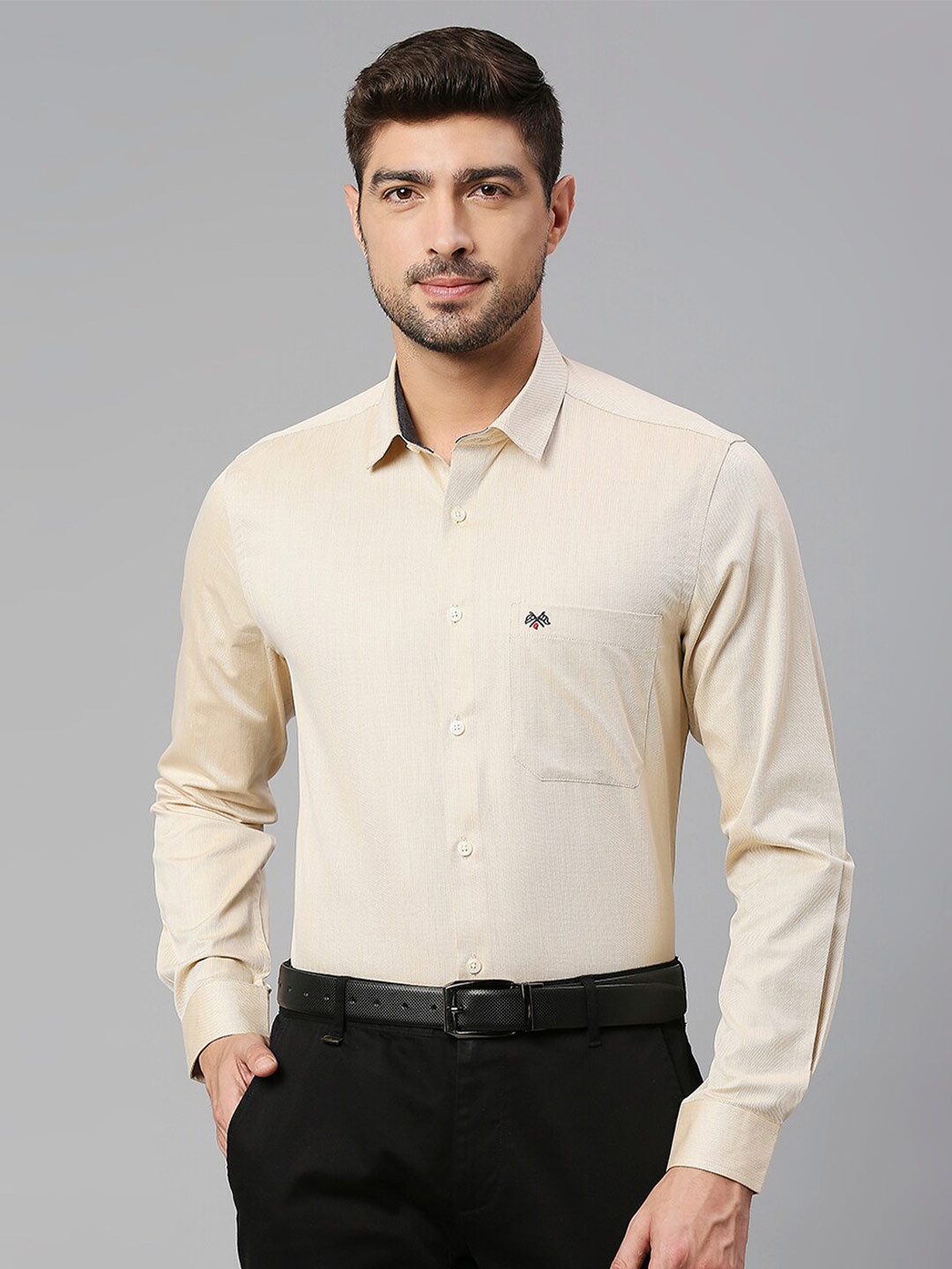 

Thomas Scott Spread Collar Classic Fit Slim Fit Pure Cotton Formal Shirt, Beige
