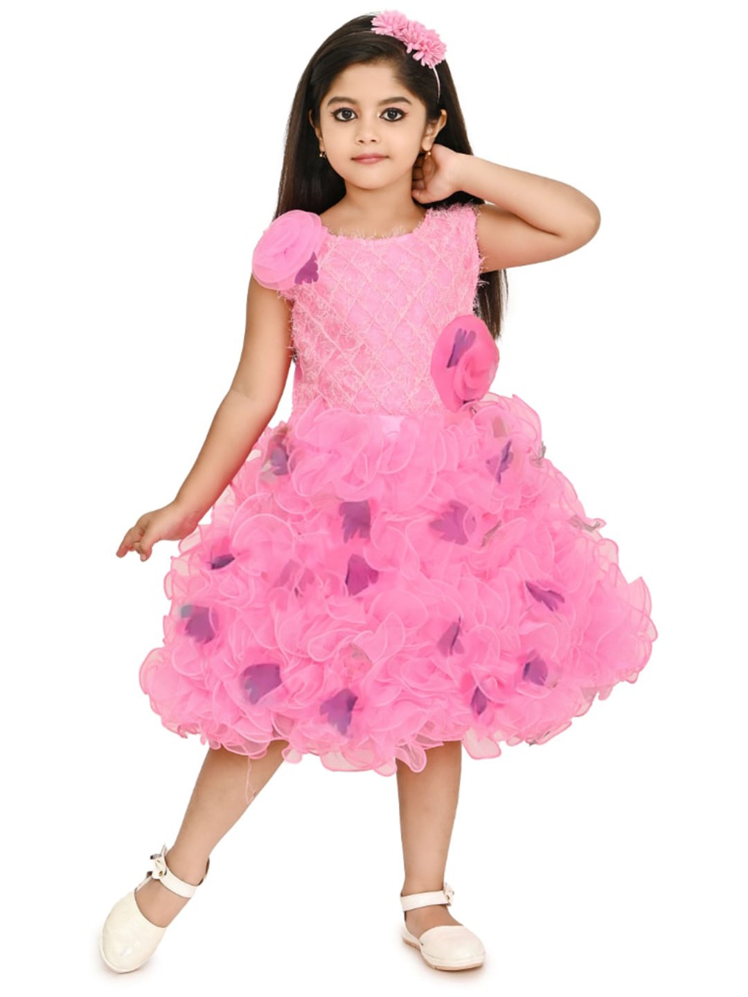 

BAESD Girls Floral Net Fit & Flare Midi Dress, Pink