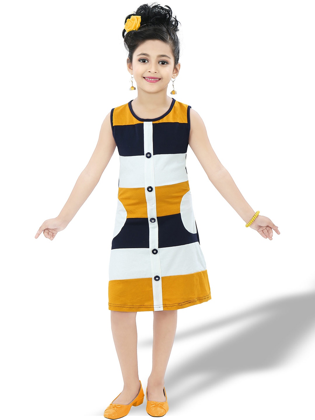 

BAESD Girls Striped A-Line Dress, Mustard