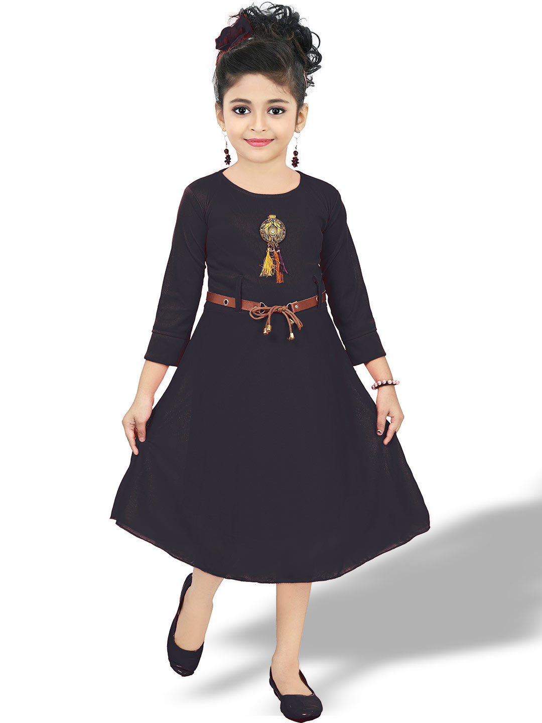 

BAESD Girls Belted A-Line Dress, Black