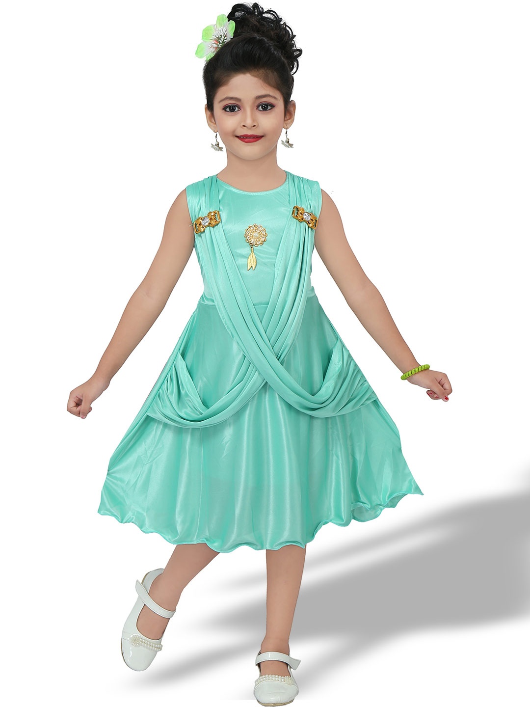 

BAESD Girls Floral Satin Fit & Flare Dress, Green