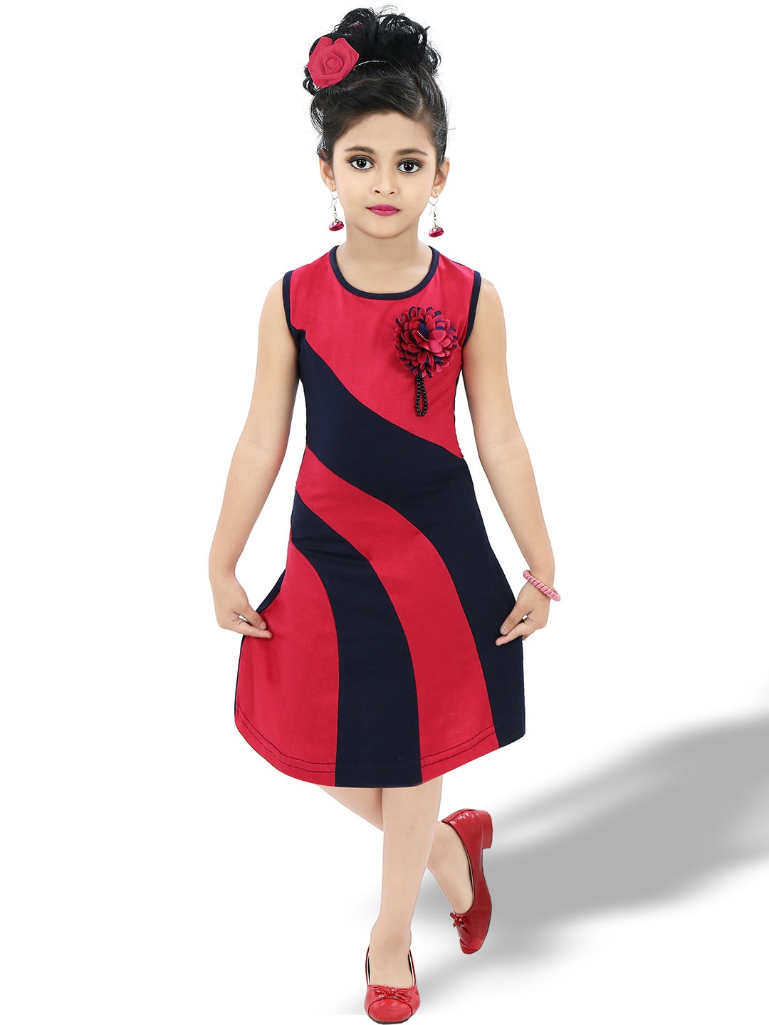 

BAESD Girls Colourblocked A-Line Dress, Red
