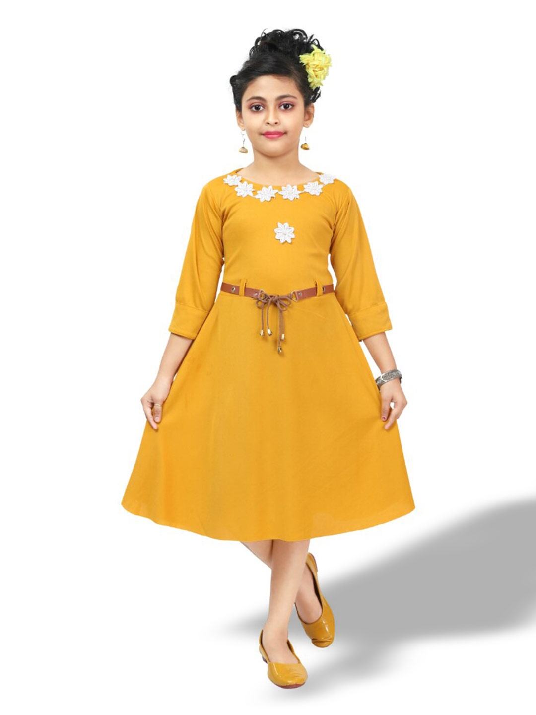 

BAESD Girls Belted A-Line Midi Dress, Yellow