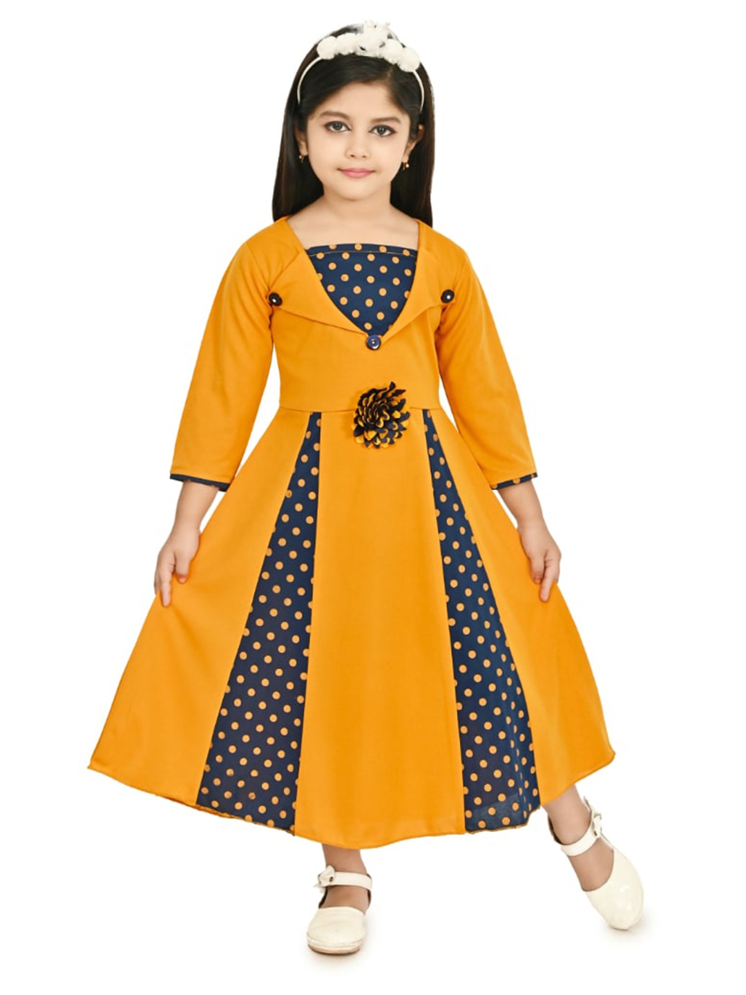

BAESD Girls Polka Dots Printed Fit & Flare Maxi Dress, Yellow