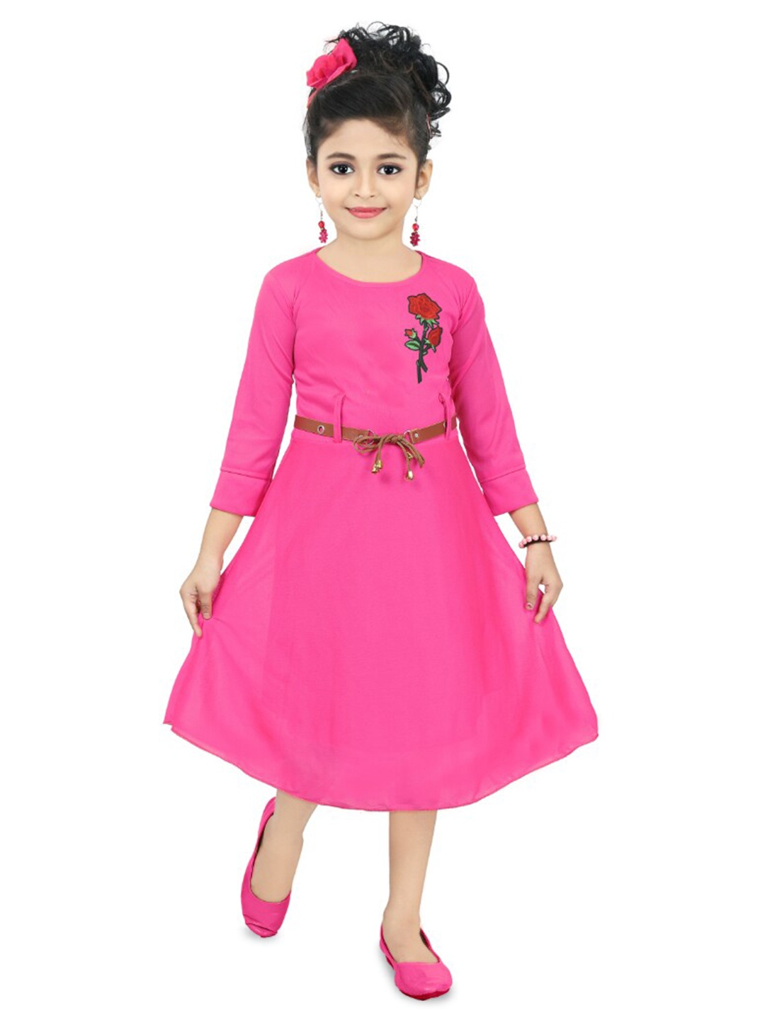 

BAESD Girls Belted A-Line Midi Dress, Pink