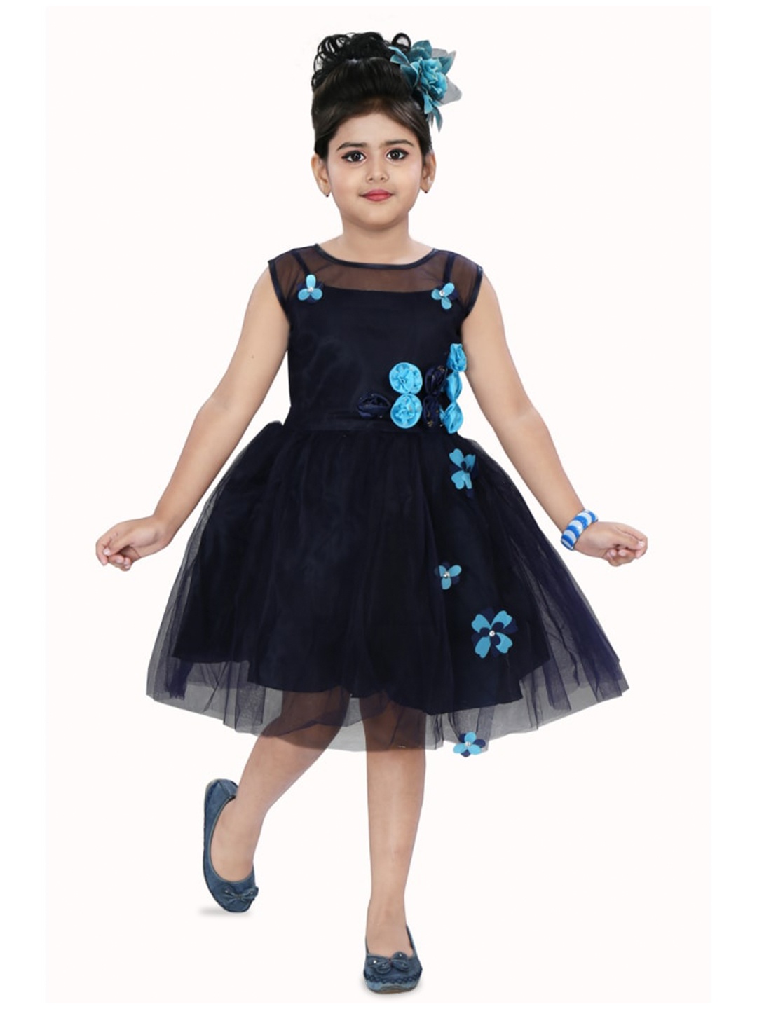 

BAESD Girls Embellished Net Fit & Flare Dress, Blue