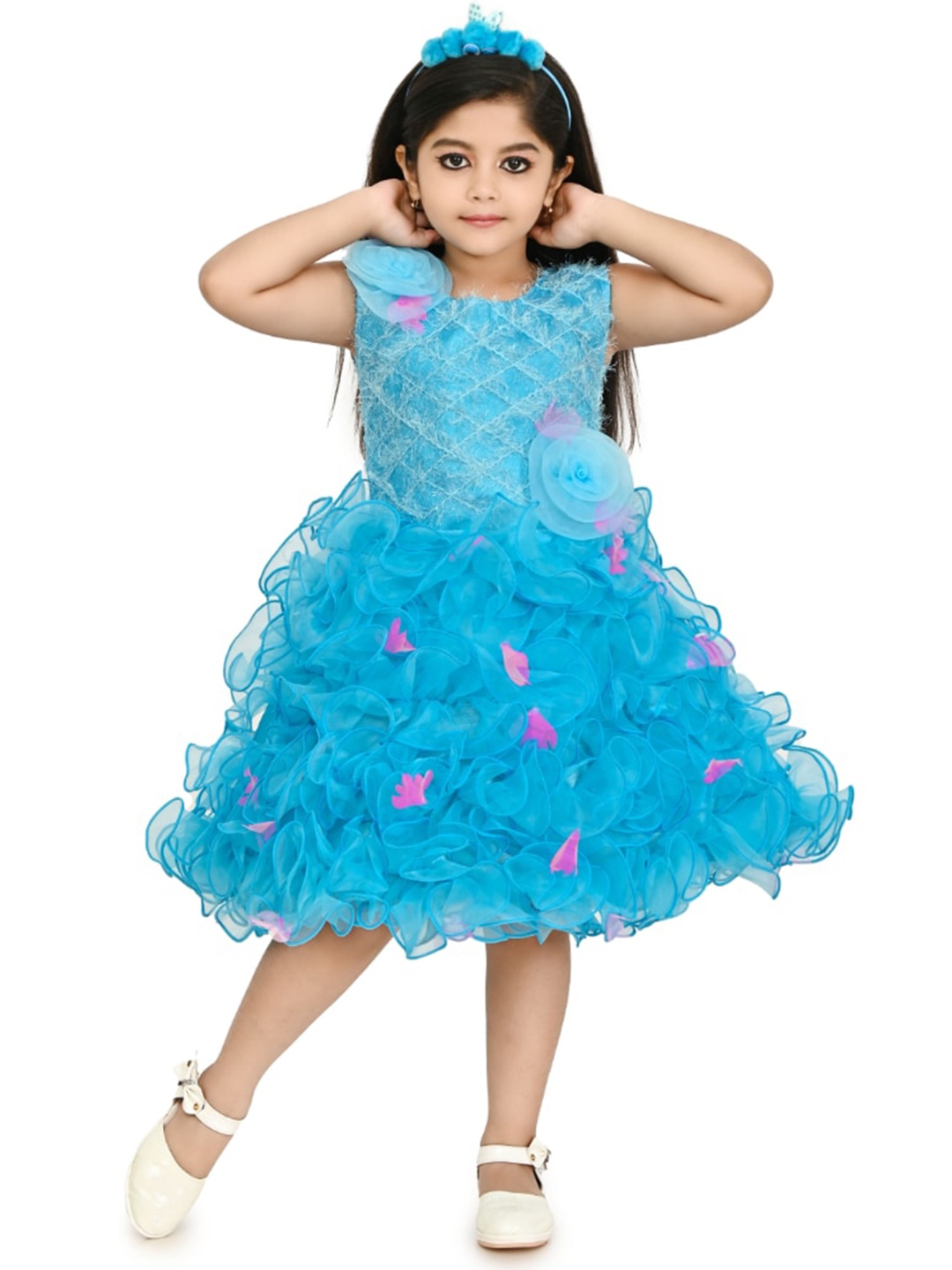

BAESD Girls Floral Net Fit & Flare Dress, Blue