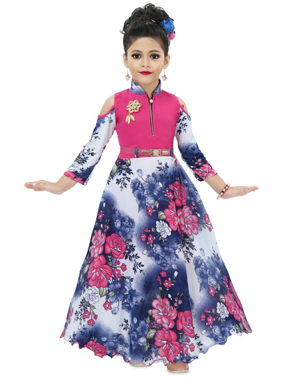 

BAESD Girls Floral Print Satin Maxi Dress, Pink