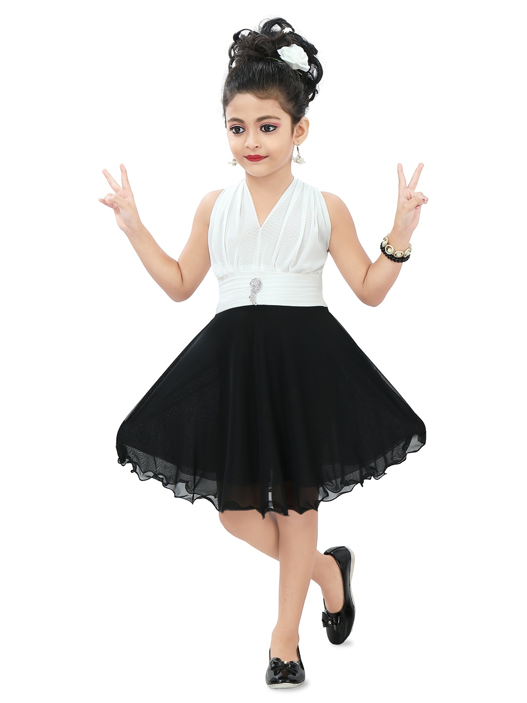 

BAESD Girls V-Neck Fit & Flare Dress, White