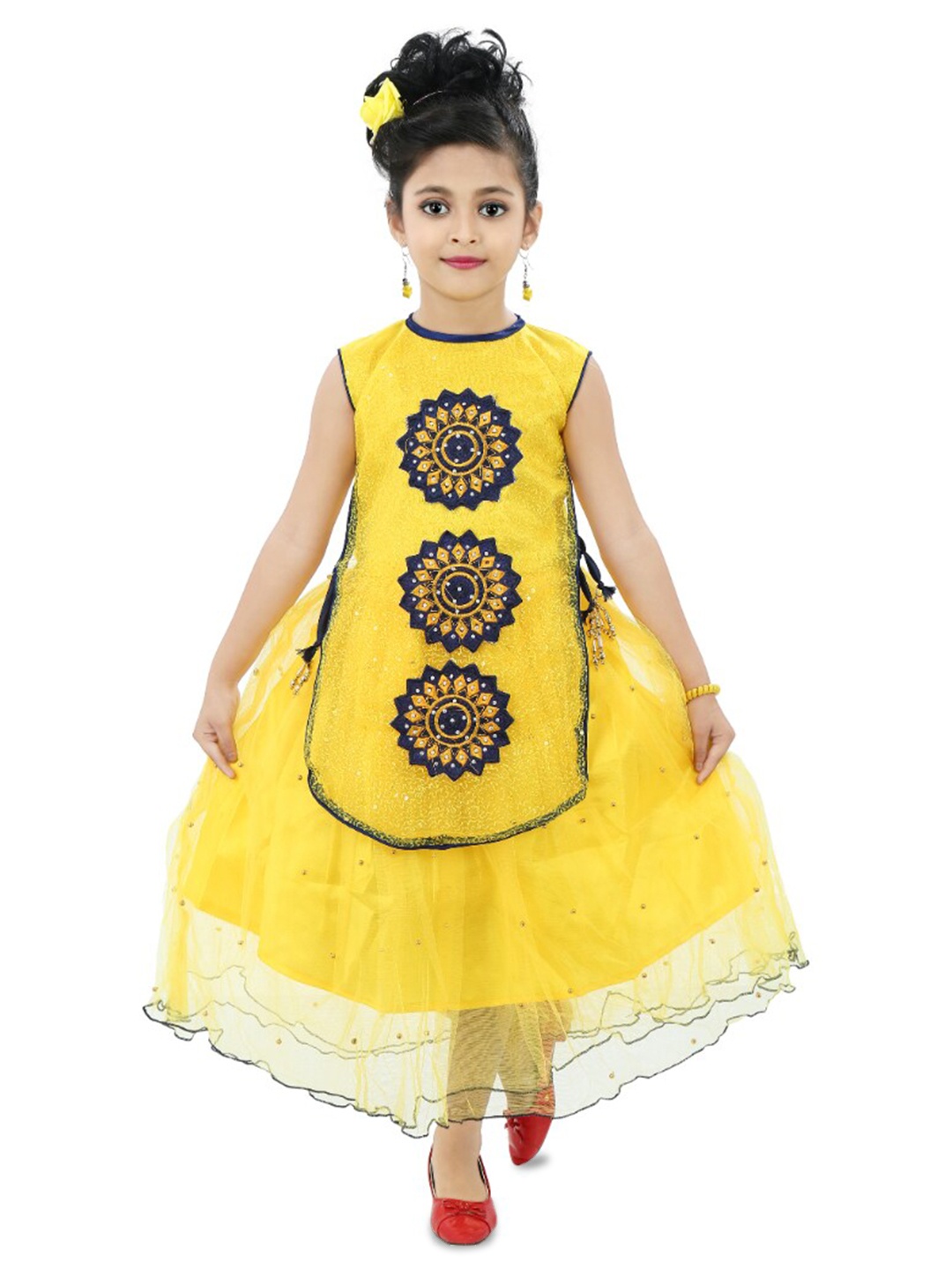 

BAESD Girls Print Satin Gown Dress, Yellow