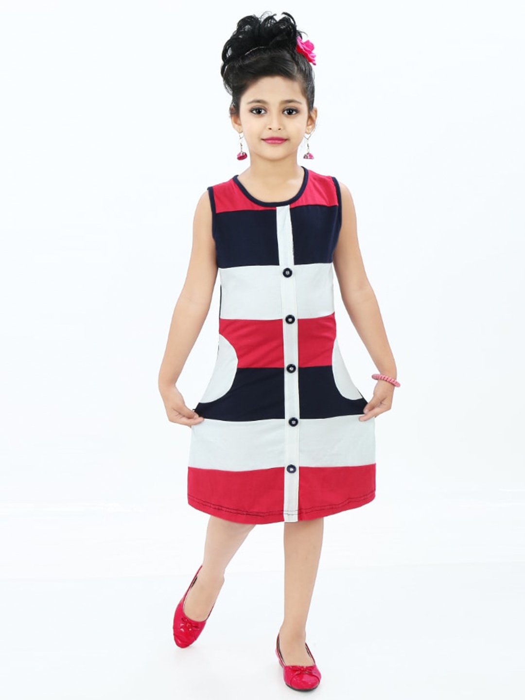 

BAESD Girls Striped Shirt Dress, Red