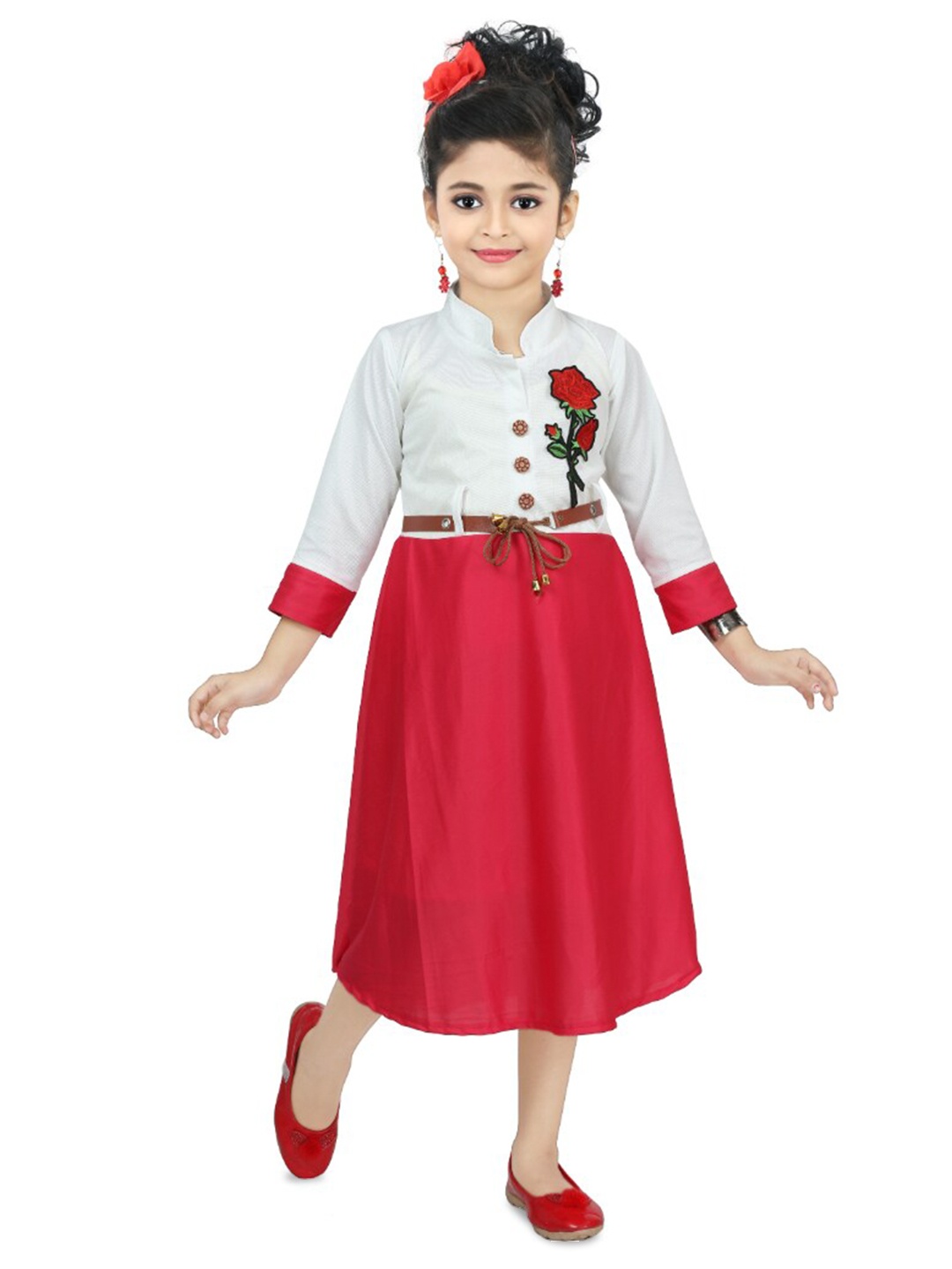 

BAESD Girls A-Line Midi Dress With Belt, Pink