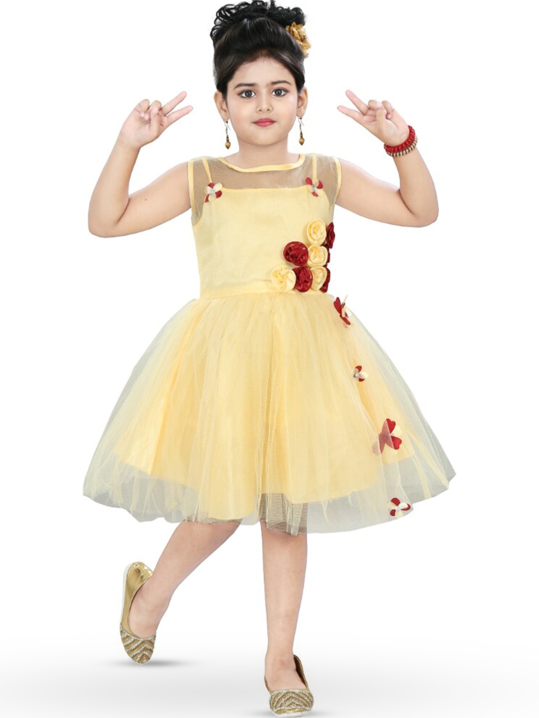 

BAESD Girls Embellished Net Fit & Flare Dress, Beige