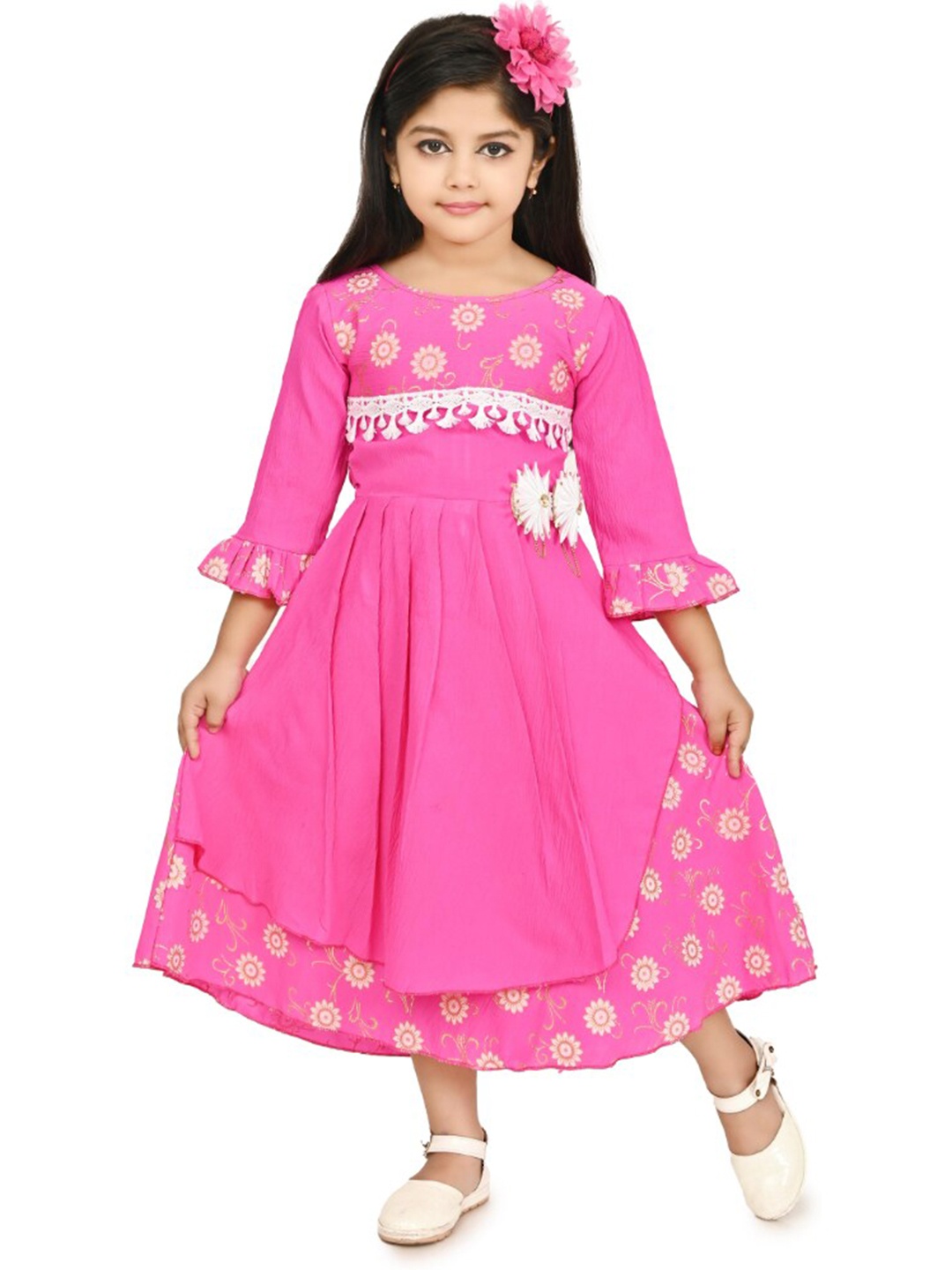 

BAESD Girls Floral Print Bell Sleeve Fit & Flare Maxi Dress, Pink