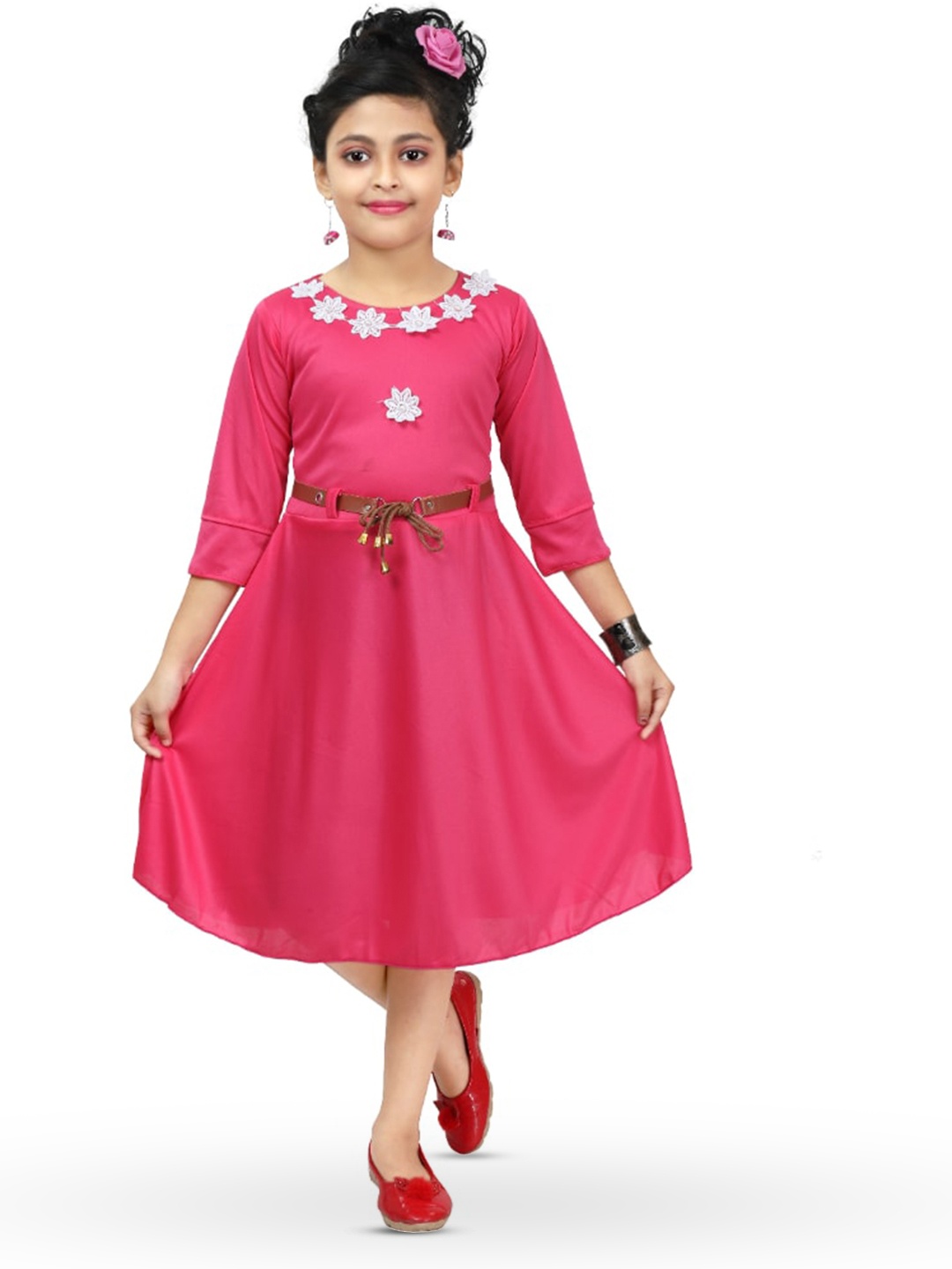 

BAESD Girls Fit & Flare Midi Dress With Belt, Pink
