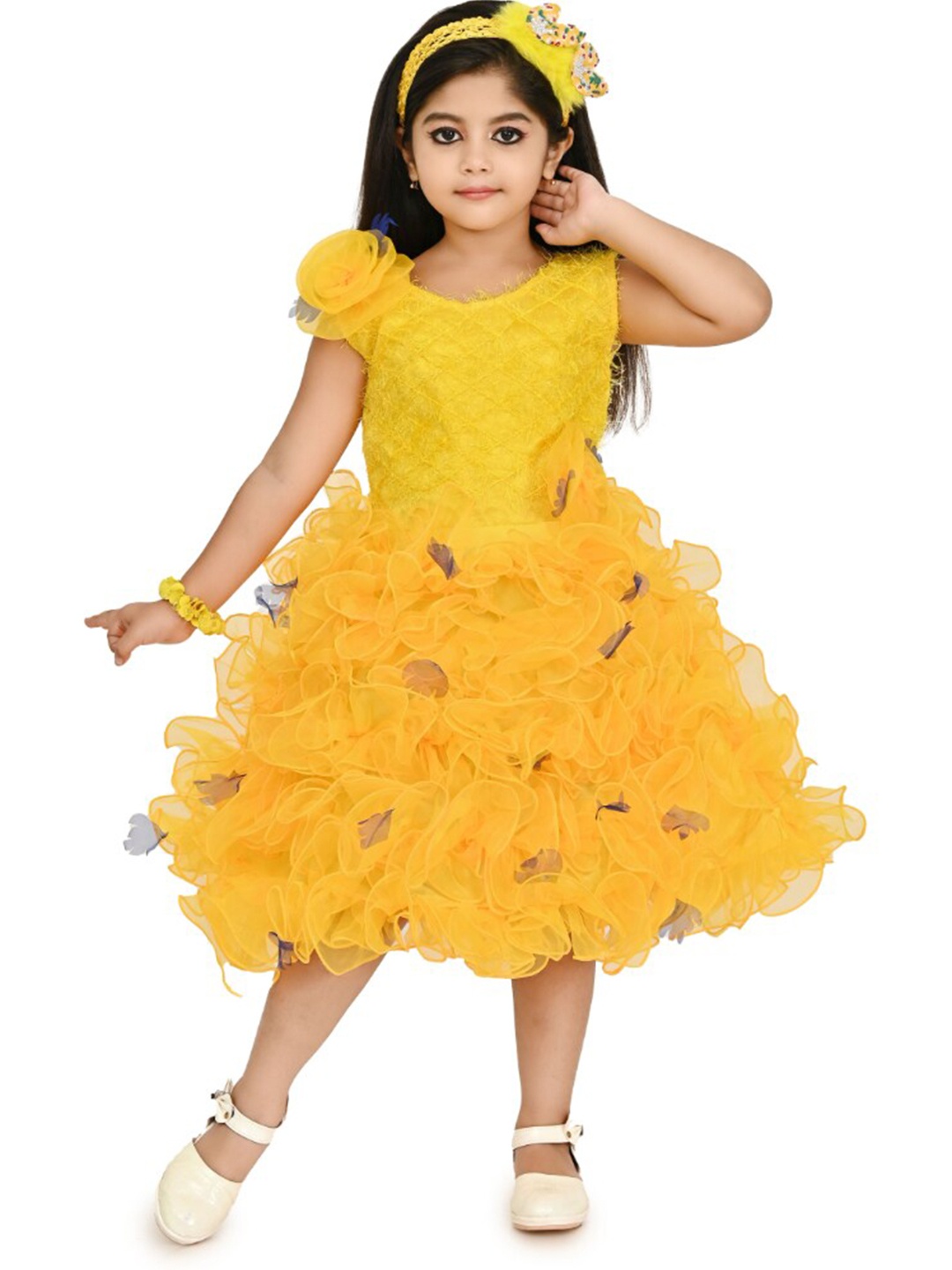 

BAESD Girls Self Design Net Fit & Flare Midi Dress, Yellow