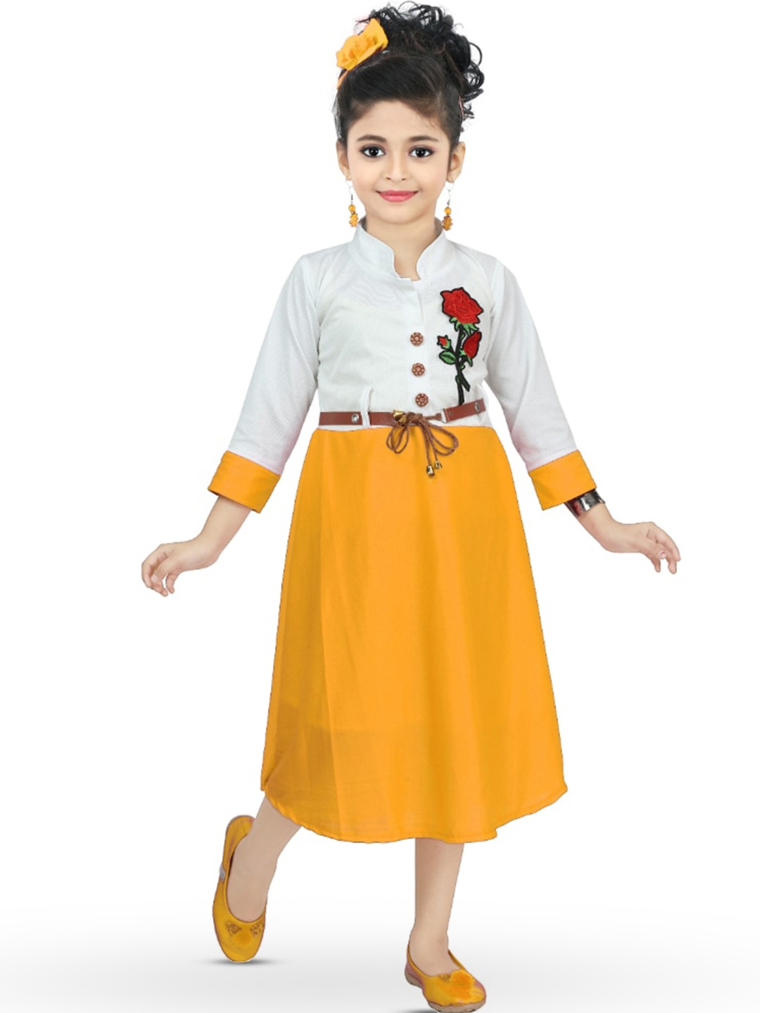 

BAESD Girls Fit & Flare Midi Dress With Belt, Yellow