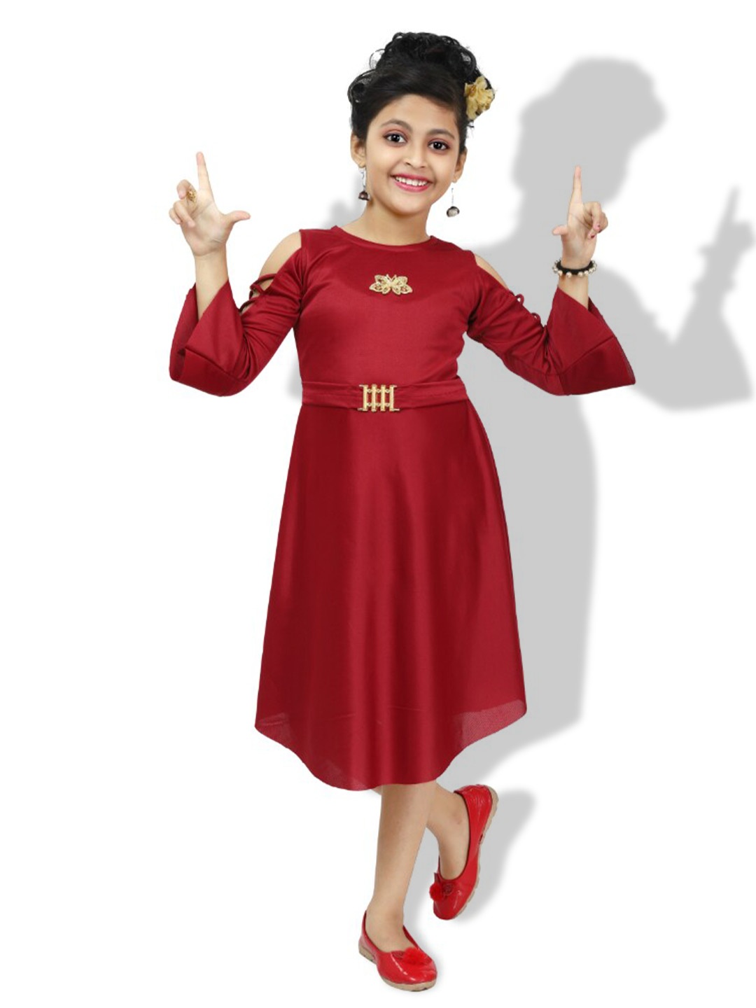

BAESD Girls Bell Sleeve A-Line Midi Dress, Maroon